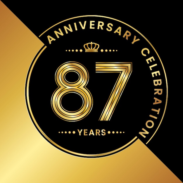 87th Anniversary Anniversary celebration logo design with golden number Logo Vector Template