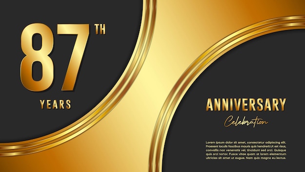 87th Anniversary Celebration template design with gold background and numbers Vector Template