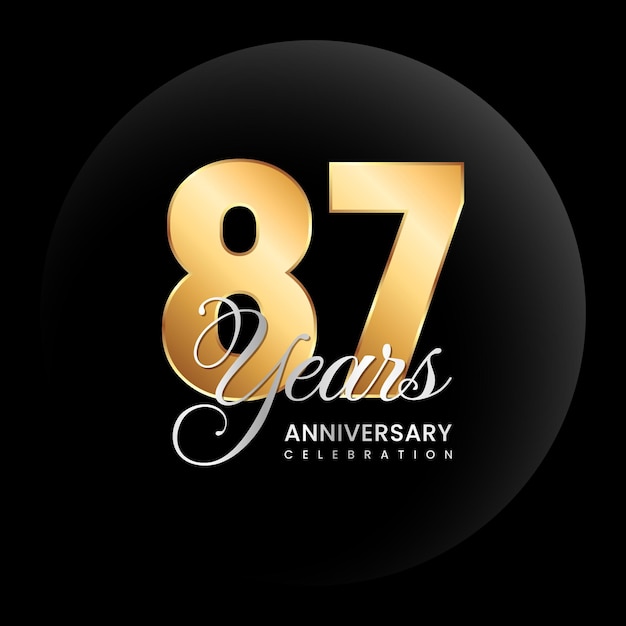 87th anniversary logo design concept Golden number with silver color text Logo Vector Template Illustration