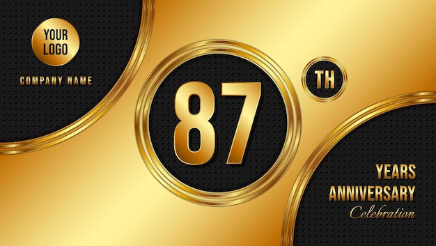 87th Anniversary template design Golden Anniversary Vector Template