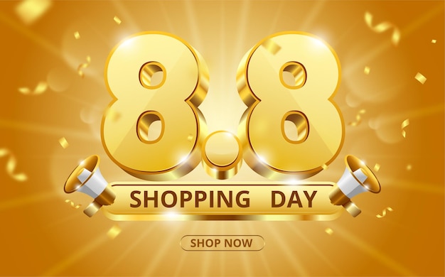 88 shopping day banner design template with gold background design concept and gold megaphone