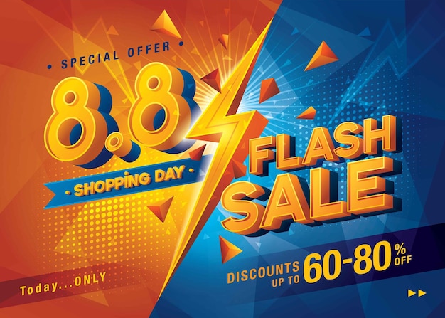 88 Shopping Day Flash Sale Banner Template design special offer discount. Sale promotion poster.