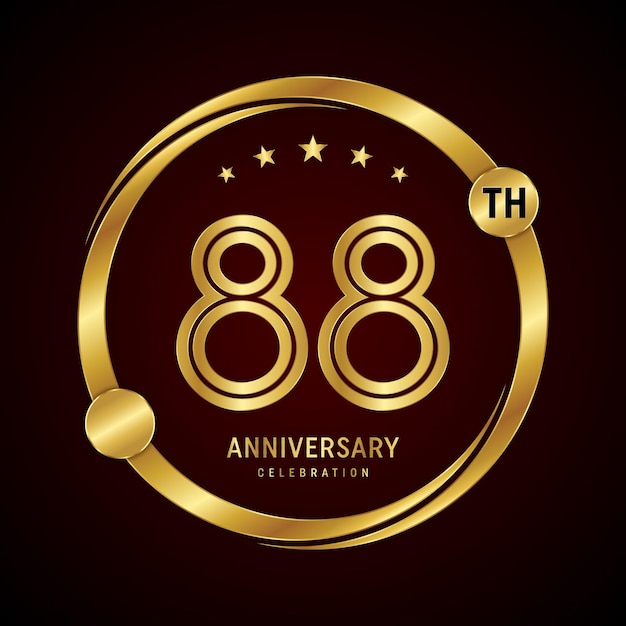 88th anniversary logo design with golden ring and number Vector template illustration