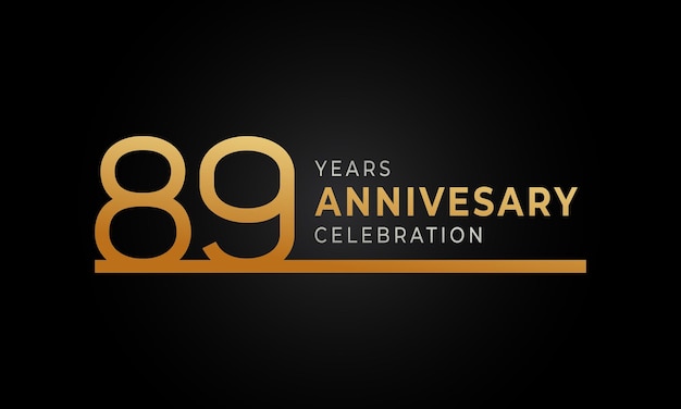 Vector 89 year anniversary celebration with single line golden and silver color isolated on dark background