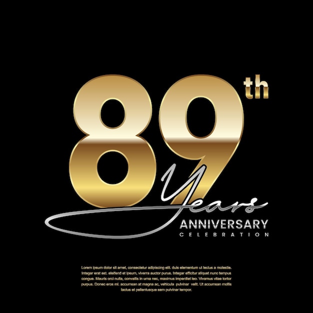 89 year anniversary Luxury logo with golden ring style Logo Vector Template