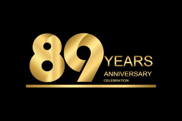 Vector 89 year anniversary vector banner template gold icon isolated on black background