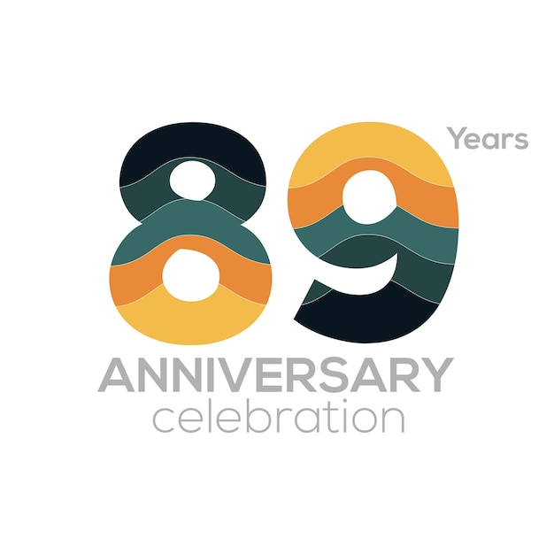 Vector 89th anniversary logo design, number 89 icon vector template.minimalist colour palettes.