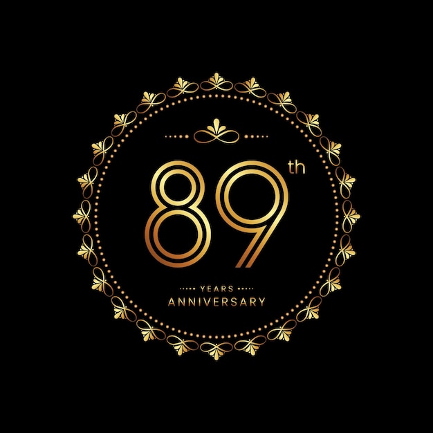 89th anniversary logo design with a golden number and circular ornament concept