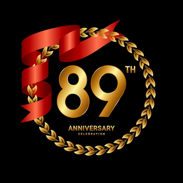 89th Anniversary Logo Design with Laurel Wreath and Red Ribbon Logo Vector Template