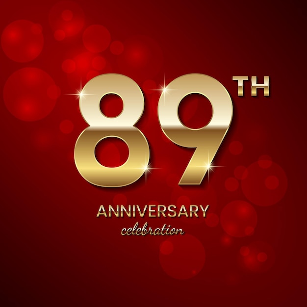 89th Anniversary Logo Golden number with sparkling confetti and glitter Vector Template