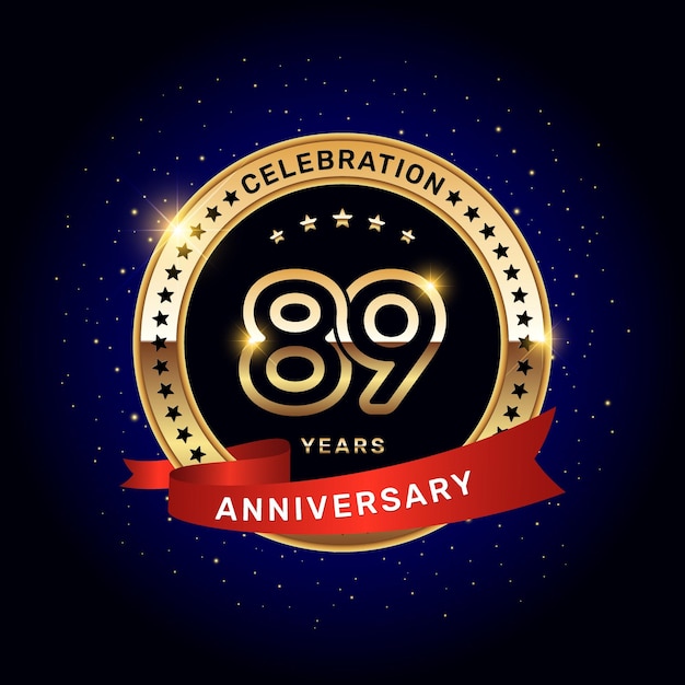 Vector 89th anniversary logo with gold numbers and red ribbon