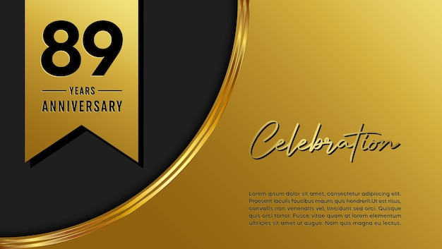 89th anniversary template design with golden pattern and ribbon for anniversary celebration event