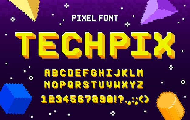 8bit arcade game font geometric type retro tech