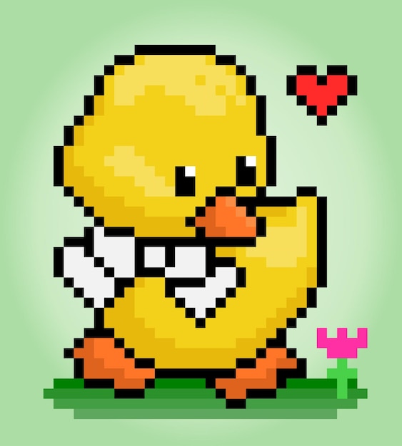 8bit duck pixels Animal game assets in vector illustrations