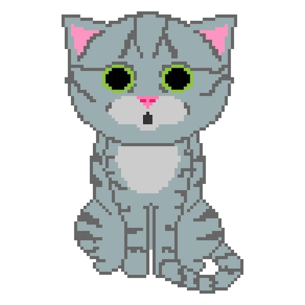 8bit pixel art of a cute grey cat