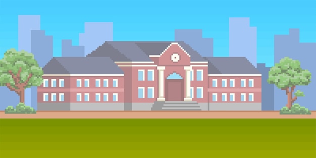 8bit pixel art school building