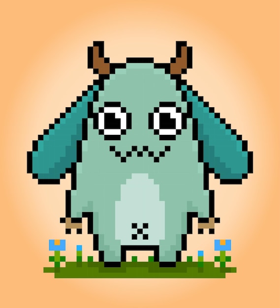 8bit pixel cute monster illustration of pixel art vector Cute creature doodle set