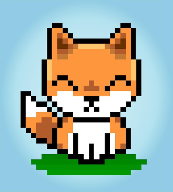 8bit pixel of fox Animal in Vector illustration for cross stitch and game assets