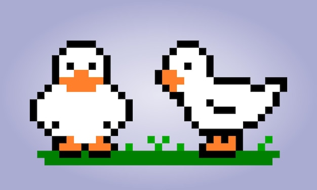 8Bit pixel of goose The animal for game assets and Cross Stitch patterns in vector illustrations