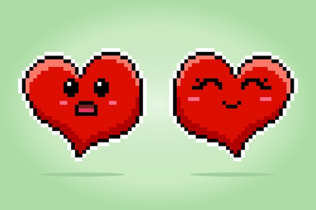 8bit pixel heart character Love icon couple in vector illustrations