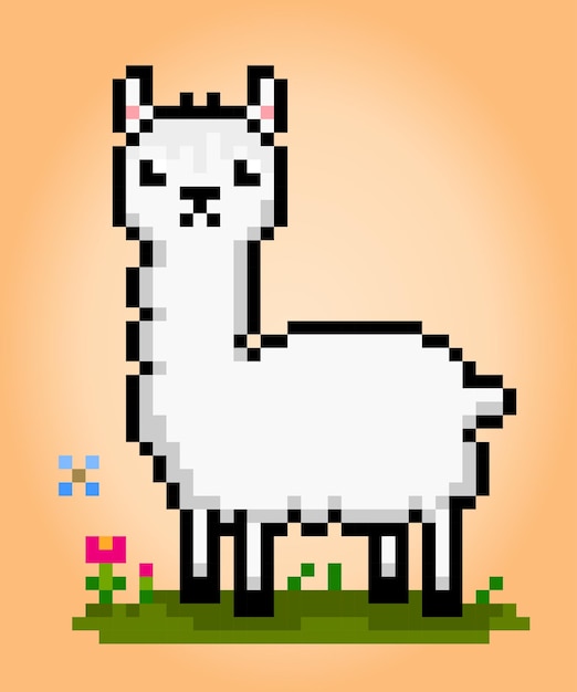 8bit Pixel of llama Animal pixels in vector Illustration for game asset