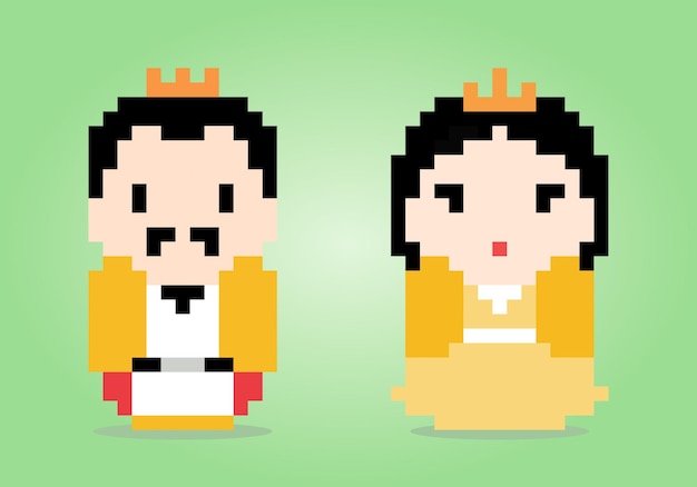 8bit pixels king and queen People in vector illustration