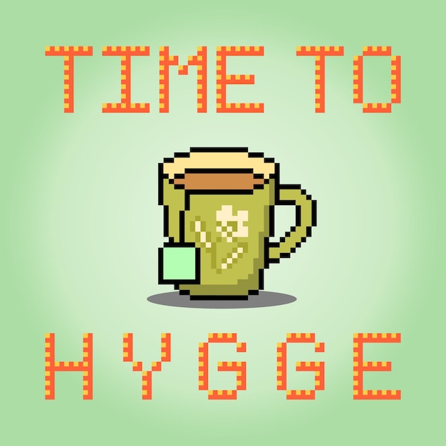 8bit pixels the theme hygge The tools for relaxing in vector illustrations