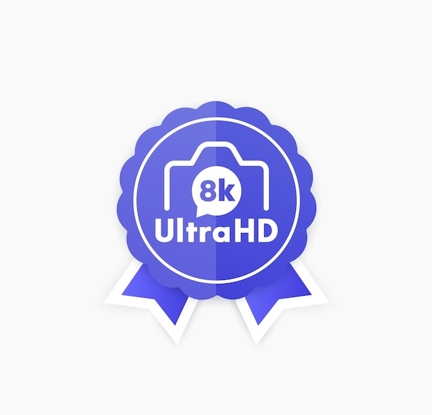 8k video camera badge design vector