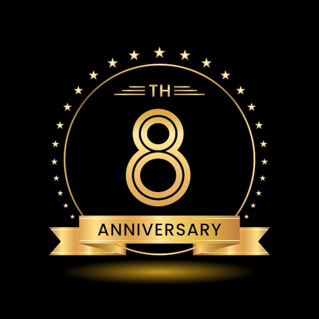 8th Anniversary logo design Golden number concept design Line Art style Logo Vector Template