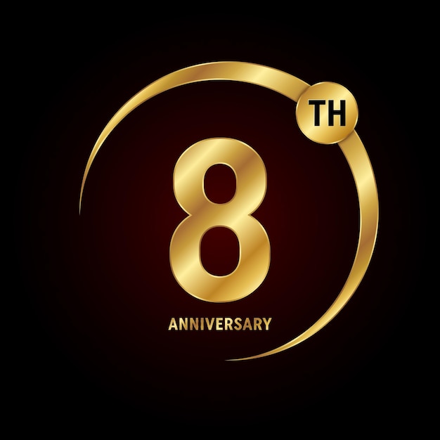 8th anniversary logo design with golden text and ring Logo Vector Template Illustration