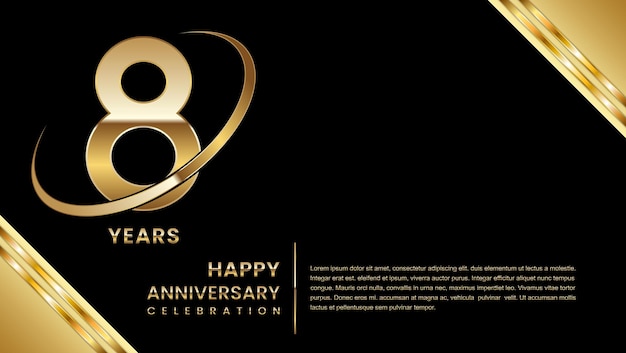 8th anniversary template design with a golden number on a black background