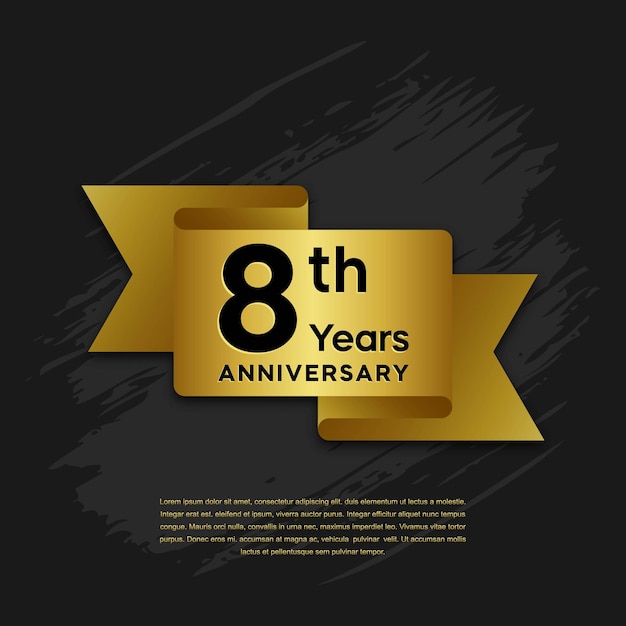 8th anniversary template design with golden ribbon for birthday celebration event Vector Template