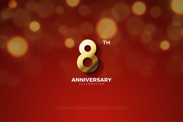 8th Anniversary with gold number and bokeh effect