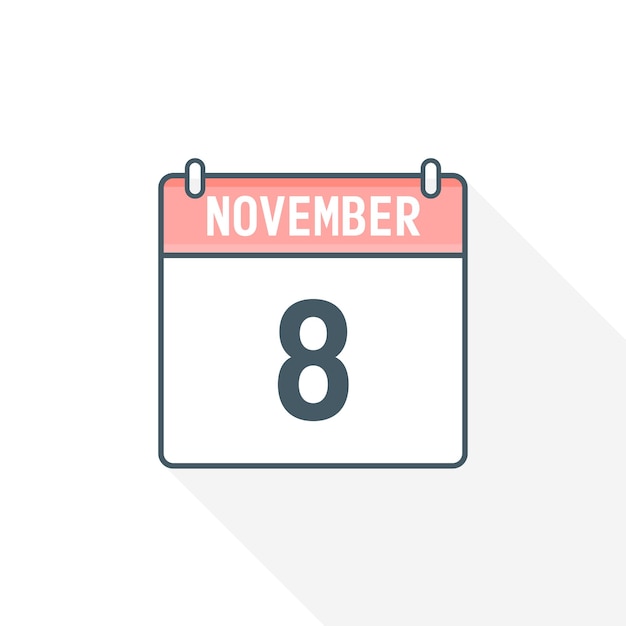 8th November calendar icon November 8 calendar Date Month icon vector illustrator