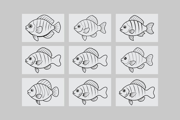 Vector 9 bluegill vector line art illustration icon logo