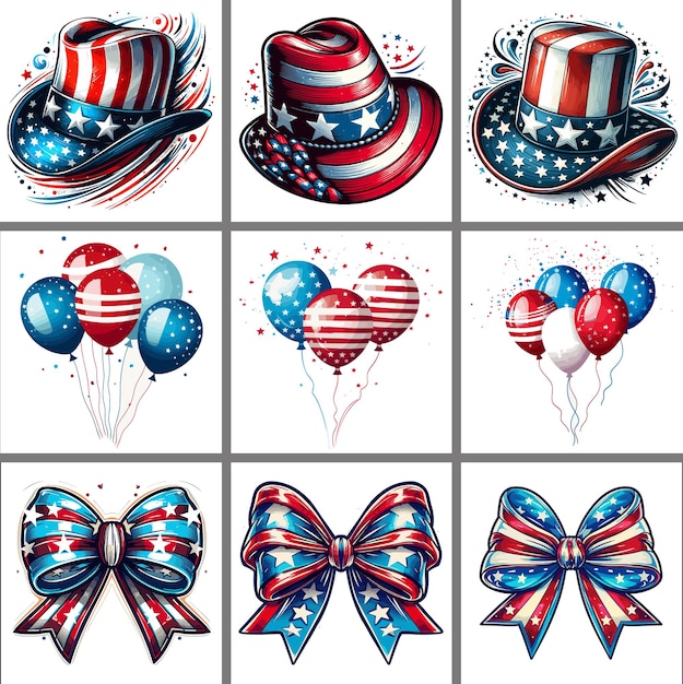 9 clipart bundle of hat ballons and bow tie for 4th of july