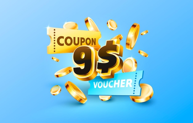 9 dollar coupon gift voucher cash back banner special offer Vector