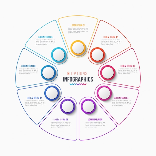  9 parts infographic design, circle chart