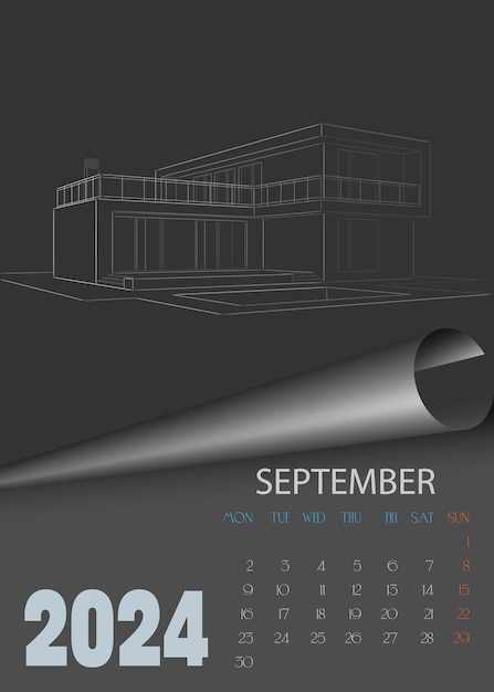 9 September Calendar for 2024 Vector wall calendar template Sketch for creativity