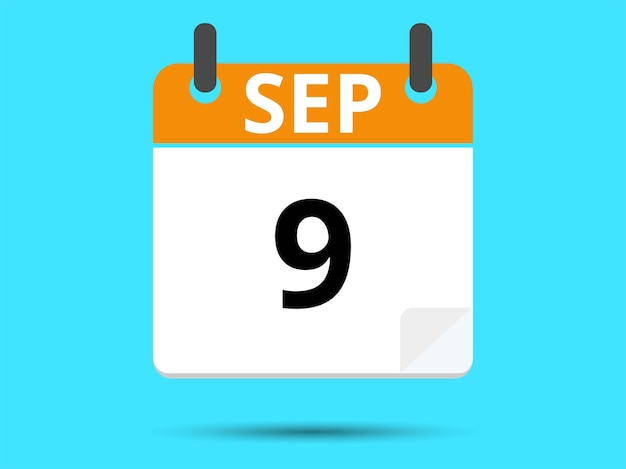 9 September Flat icon calendar isolated on blue background Vector illustration