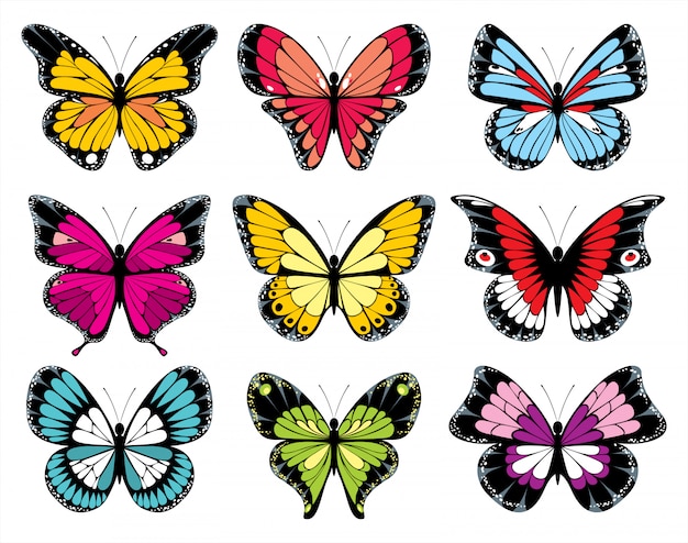 9 stylized butterflies