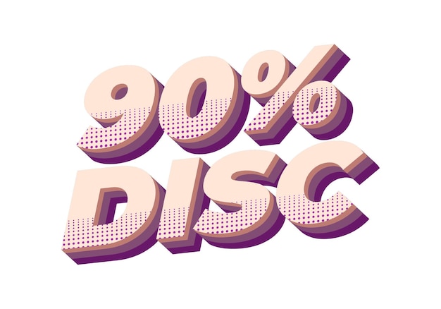 Vector 90 percent discount text effect in 3d style with eye catching colors