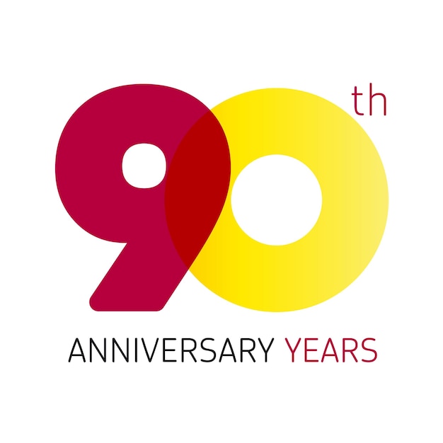 90 th anniversary numbers. 90 years old logotype. Creative bold congrats. Isolated graphic design.