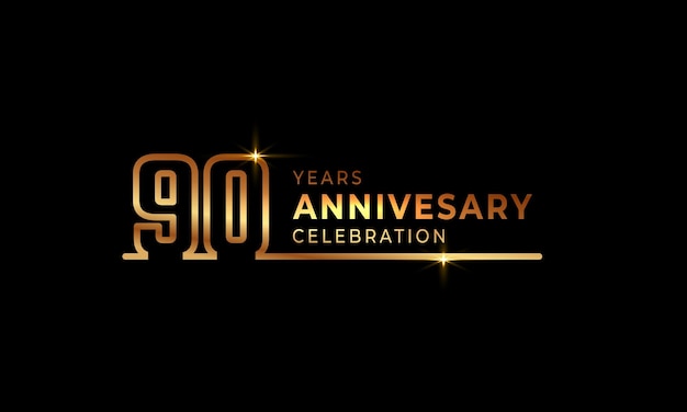 90 Year Anniversary Celebration with Golden Color One Connected Line Isolated on Dark Background