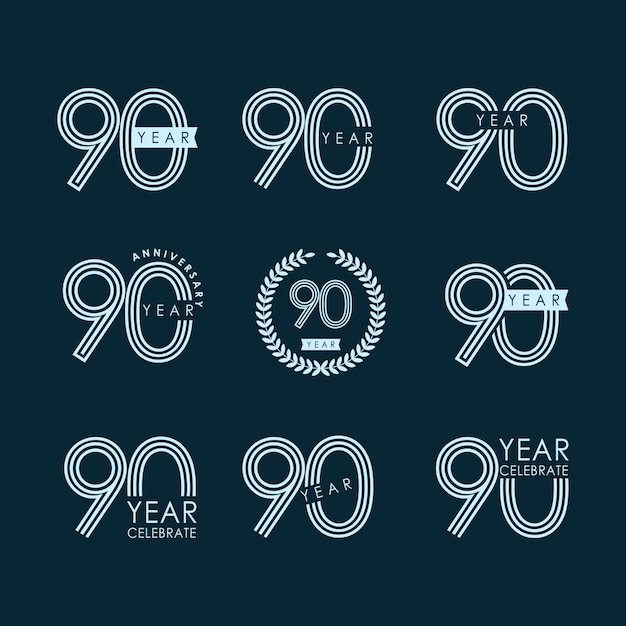 90 Year Anniversary Set Celebration Vector Template Design 