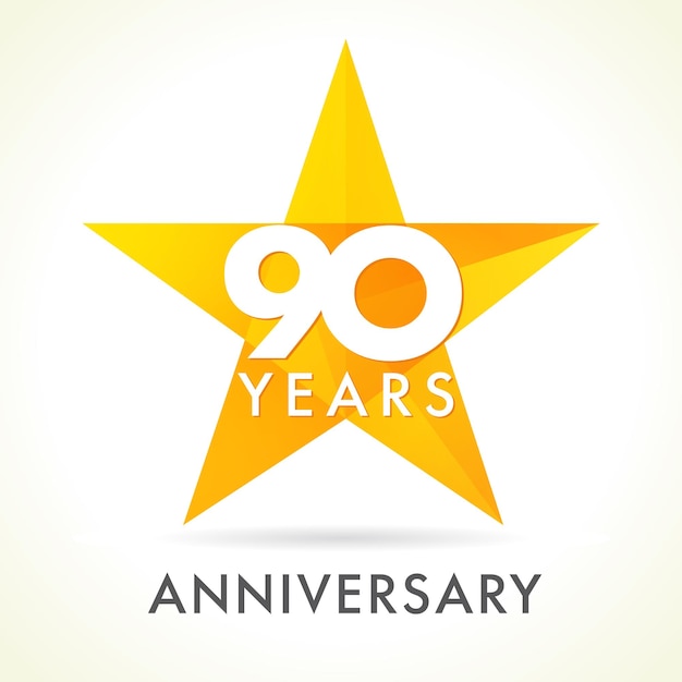 90 years old celebrating logo idea. 90 th anniversary vector congrats, golden number. Creative star.