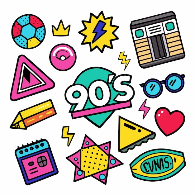 9039s Retro Style Doodle Icons