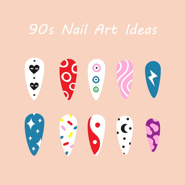 90s nail art ideas manicure Bright colorful manicure set