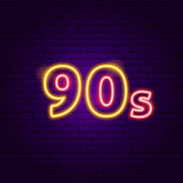 90s Neon Label. Vector Illustration of Trendy Retro Promotion.