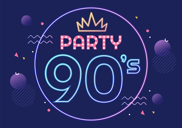 90s Retro Party Cartoon Background Illustration in Trendy Flat Style Design